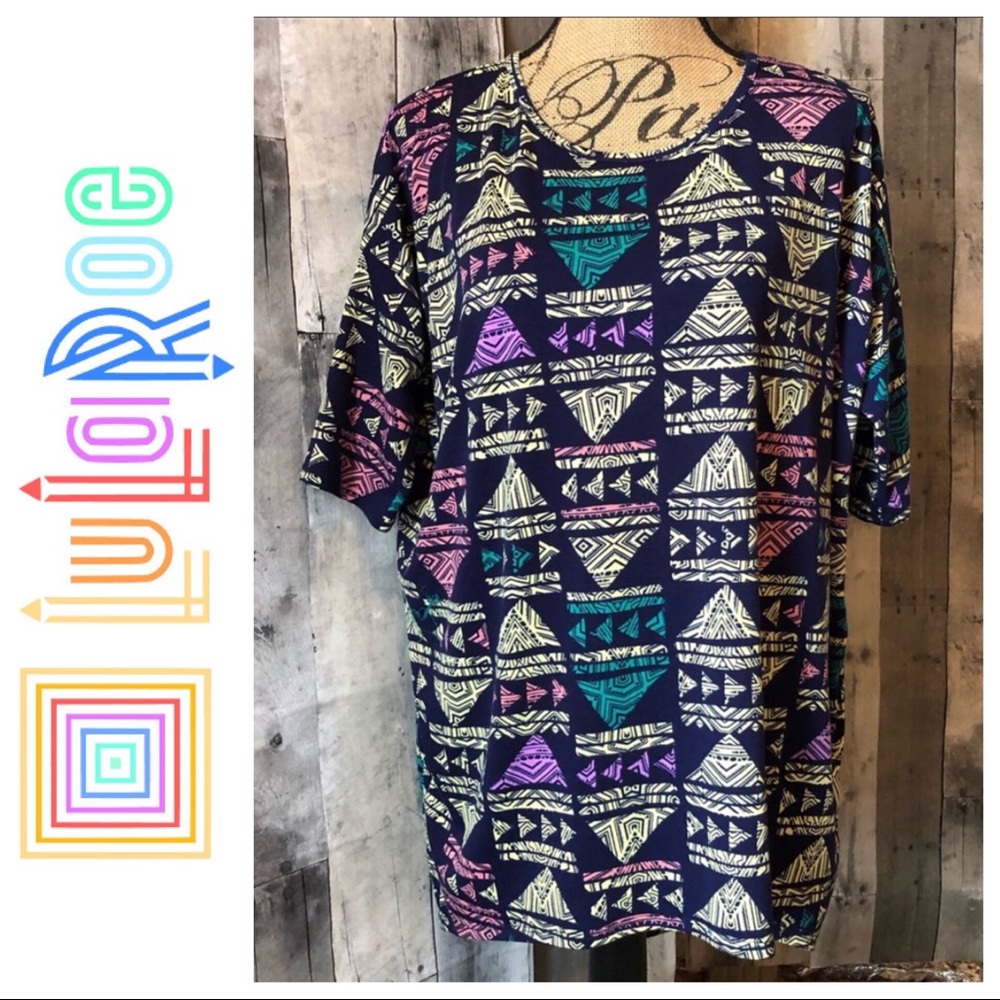 LulaRoe Black Purple Yellow Triangle Irma Shirt